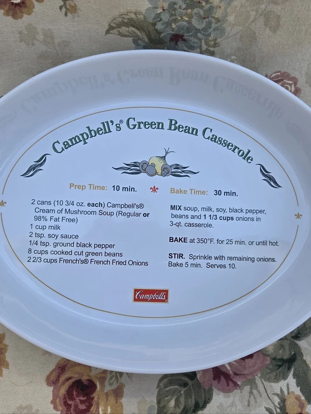 Vintage Campbell's Soup 2006 Green Bean Casserole Recipe Oval Baking Dish